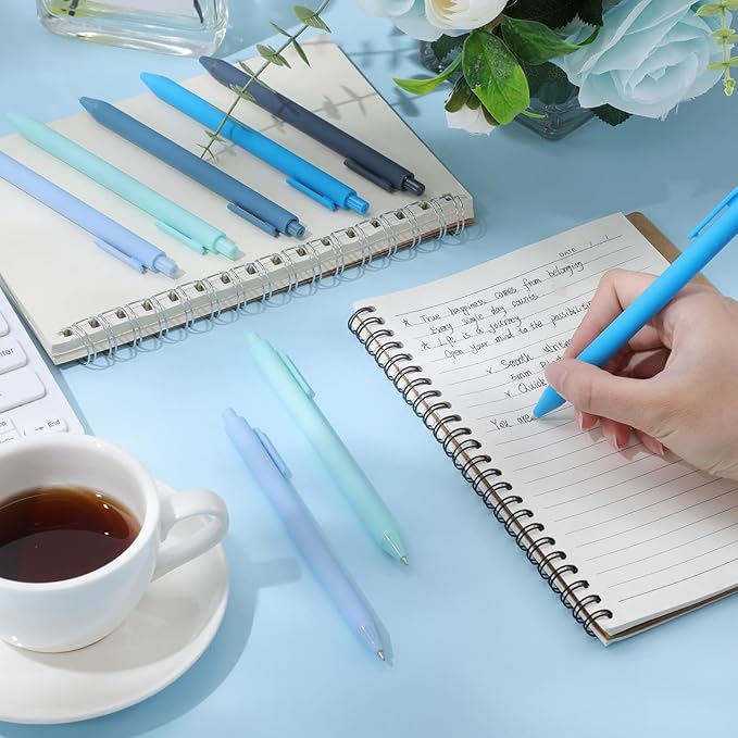 Crtiin 50 Pcs Gel Ink Pens Bulk, Black Ink 0.5mm Fine Point Retractable Pen Smooth Writing Office School Supplies for Teacher Server Operation Christmas Charity Donation Thanksgiving (Blue Series)