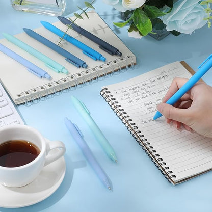 Crtiin 50 Pcs Gel Ink Pens Bulk, Black Ink 0.5mm Fine Point Retractable Pen Smooth Writing Office School Supplies for Teacher Server Operation Christmas Charity Donation Thanksgiving (Blue Series)