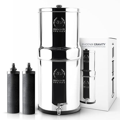 Gravity Water Filter System – 1.5 G NSF Certified Rust Free 304 Stainless Steel Countertop Water Filter | 2 Smart Carbon Filters | Steel Spigot | Manual Install | No Electricity or Plumbing | Portable