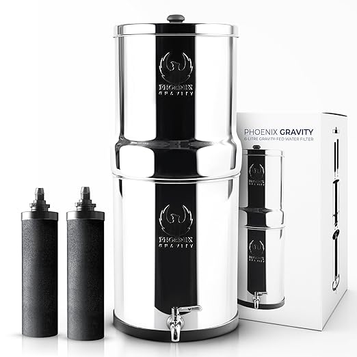 Gravity Water Filter System – 1.5 G NSF Certified Rust Free 304 Stainless Steel Countertop Water Filter | 2 Smart Carbon Filters | Steel Spigot | Manual Install | No Electricity or Plumbing | Portable