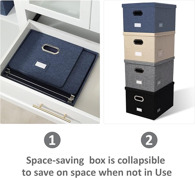 File Organizer Collapsible Storage Box for Office File Box with Lids Document Organizer for Office and Home Easy Slide Durable Hanging File Box (Navy Blue)
