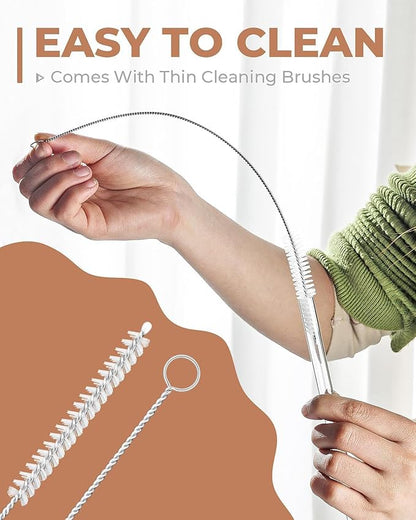 Foogwee® 20 Packs Reusable Glass Straws Set, 6'' x 10mm Clear Drinking Straws for Smoothies, Shakes, Coffee, Juice, Sodas, Milk, Tea, Cocktails, Set of 8 Straight and 8 Bent with 4 Cleaning Brushes