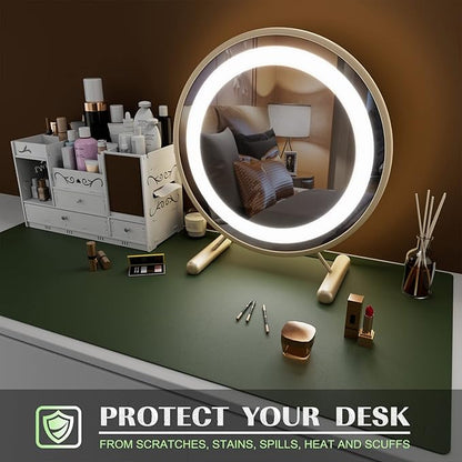 K KNODEL PU Leather Desk Mat – Large Mouse & Keyboard Pad, Dual-Sided Desk Protector, 35.4×17" (Dark Green)