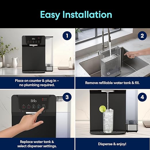 Brio Sparkling 600 Countertop Water Cooler 2 Stage Filter System & UV Water Sterilizer | Reduces PFAS & Microplastics | Instant Hot, Cold, Room Temperature and Sparkling Water Tank + Direct Water Line