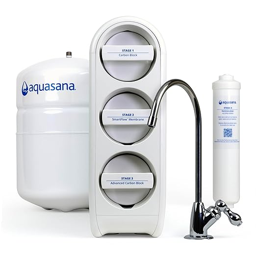 Aquasana SmartFlow® Reverse Osmosis Water Filter | RO Under Sink System | WQA Certified up to 99.99% of 90 contaminants Including Fluoride, PFAS, Arsenic, Lead, and Chlorine | Chrome Faucet