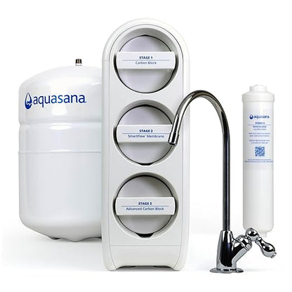 Aquasana SmartFlow® Reverse Osmosis Water Filter | RO Under Sink System | WQA Certified up to 99.99% of 90 contaminants Including Fluoride, PFAS, Arsenic, Lead, and Chlorine | Chrome Faucet