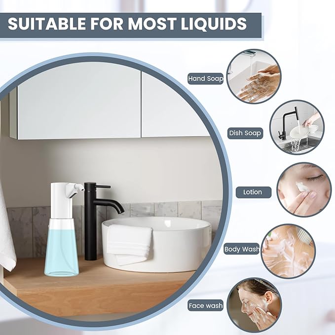 Automatic Liquid Soap Dispenser Touchless,Hand & Dish Electric Dispenser 4-Level Adjustable,450ML Waterproof Rechargeable Kitchen Auto Soap Pump,The Bottle is Replaceable (White)