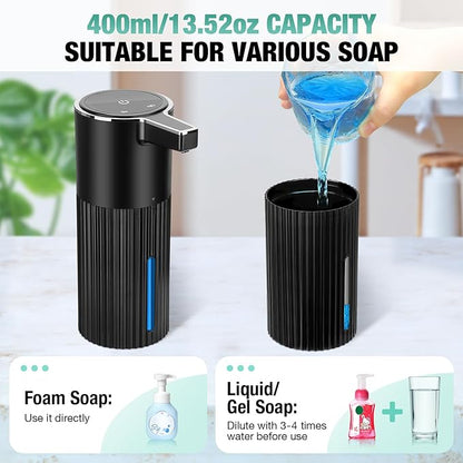 Automatic Soap Dispenser Foaming Touchless: 14oz Plastic - 4 Level Adjustable Wall Mount Foam Rechargeable Electric Auto Smart Black Soap Dispenser - Bathroom Kitchen Hand Dish Lotion