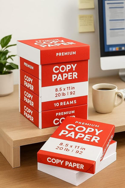 Copy Paper 8.5 x 11, 20 lb, 92 Brightness – 10 Ream Case (5,000 Sheets) | Premium Printer & Copier Paper for Office, School, Home | Jam-Free, Acid-Free, White Paper