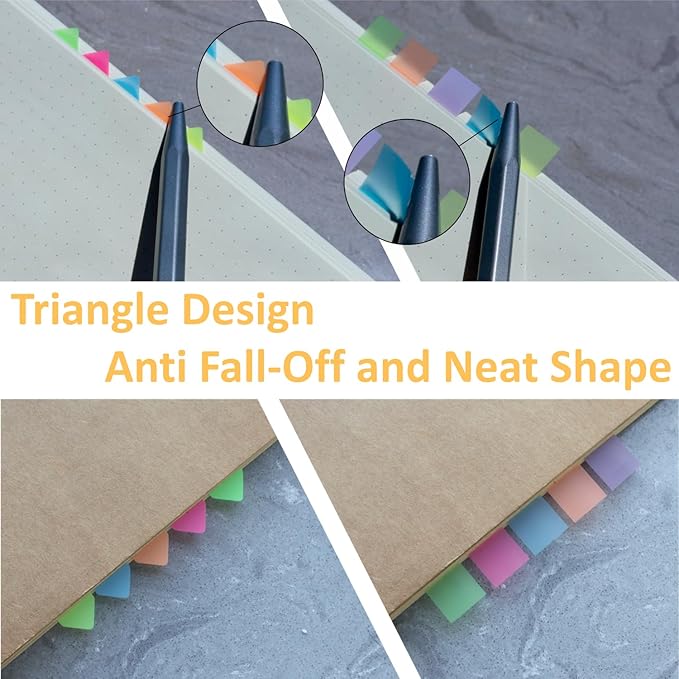 Sticky Tabs, 500 Pcs, Use as Annotation Tabs, Book Tabs, Notebook Tabs, Page Markers, Page Tabs and Page Flags with Carry-On Clip and Anti Fall-Off Design, 5 Colors 4 Sets