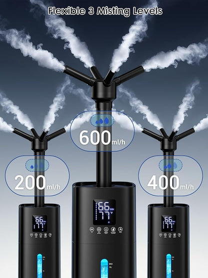 15L/4Gal Humidifier Large Room, 600mL/h Misting, 1200ft² Coverage, Auto Humidity Control, 72H Runtime, Top Fill, Aroma Diffuser, Sleep Mode, 12H Timer, Auto Shutoff Protection