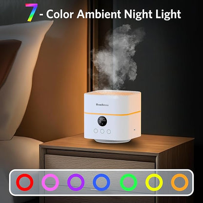 Air Purifier and Humidifier Combo for Bedroom, Covers Up to 200ft², H13 True HEPA Filter, 400ML Water Tank, Quiet Cool Mist Top Fill Essential Oil Diffuser for Baby, Pet Room, White