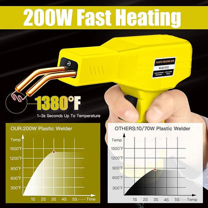 200W Plastic Welder, 2000PCS Staples 10PCS Sandpaper, Plastic welding Kit, Plier Custom Carry Case, Plastic Repair Car Bumper Repair Simplicity Of Use (Yellow)