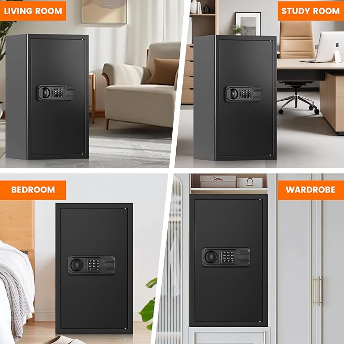 6.5 Cuft Large Fireproof Safe Box, Home Safe Water and Fireproof, Anti-Theft Digital Security Lock Box with Smart Alert System, Removable Shelf, Mute Function, Document Safes for Jewelry