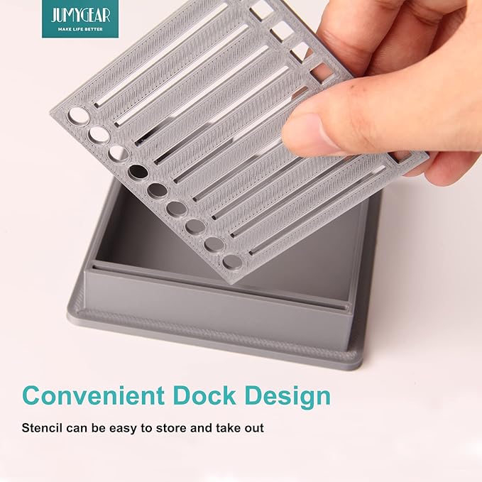 Sticky Note Holder Compatible with Post It Notes, 3x3 Sticky Pads Dispenser with Stencil, Memo Pad Organizer with Line Box Drawing Template for Office and Home