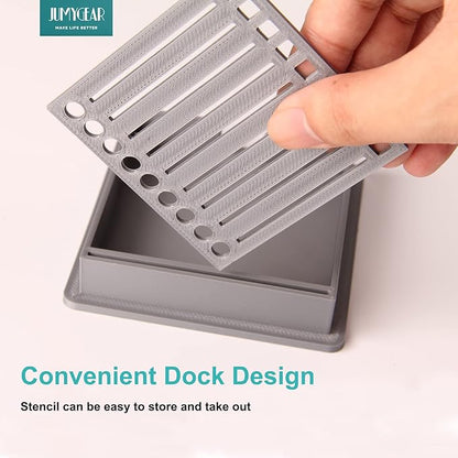 Sticky Note Holder Compatible with Post It Notes, 3x3 Sticky Pads Dispenser with Stencil, Memo Pad Organizer with Line Box Drawing Template for Office and Home