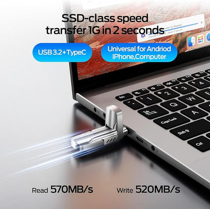 MOVE SPEED 1TB Solid State Flash Drive 570MB/s High Speed USB Drive with Type C + USB 3.2 Drive Dual Port, Thumb Drive Compatible with iPhone 15, 16,17 Series/Android/Phone/MacBook/Audio/Smart TV