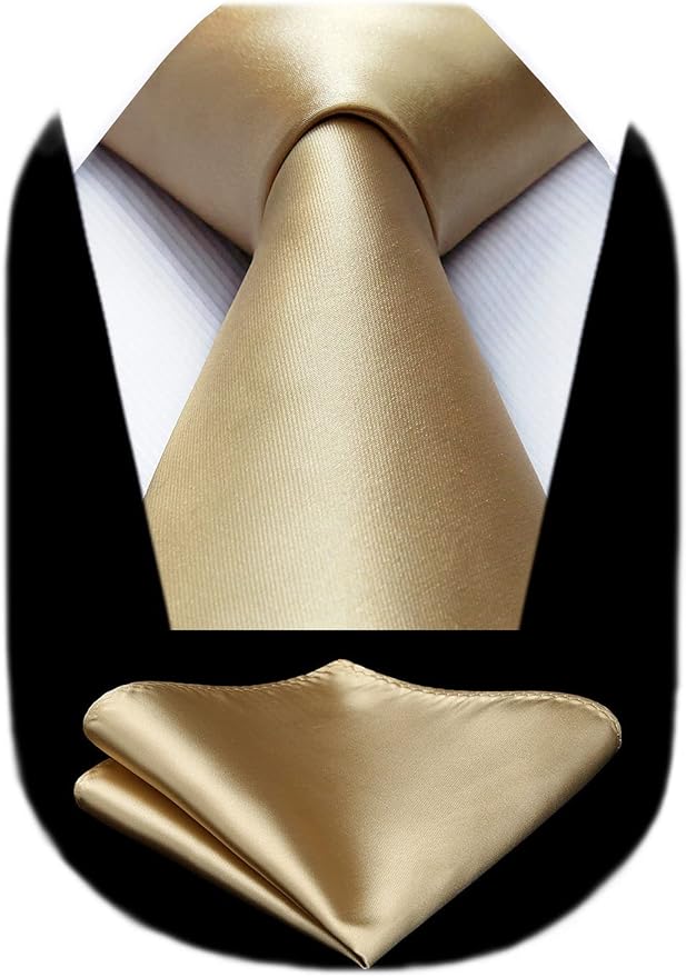HISDERN Mens Solid Color Ties Formal Satin Necktie and Pocket Square Set Classic Wedding Business Tie & Handkerchief