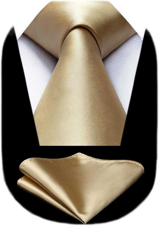 HISDERN Mens Solid Color Ties Formal Satin Necktie and Pocket Square Set Classic Wedding Business Tie & Handkerchief