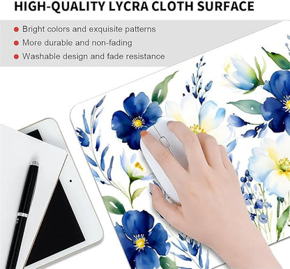 Square Mouse Pad White Blue Flowers 1, Personalized Premium-Textured Custom Mouse Mat Design, Washable Mousepad Cloth, Non-Slip Rubber Base Computer Mouse Pads for Wireless Mouse