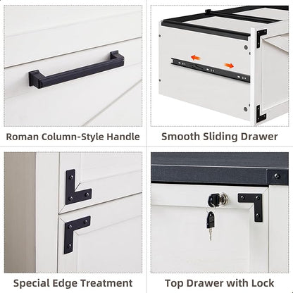 JXQTLINGMU 2 Drawer Farmhouse File Cabinet, Lateral Filing Cabinet with Lock for Home Office, Compatible Legal Letter A4 F4 Size, White