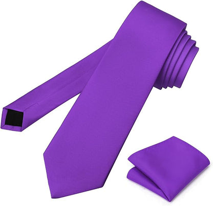 PenSee Men's Tie Set Solid Pure Color 3.15" (8CM) Classic Formal Plain Necktie and Pocket Square Set For Men