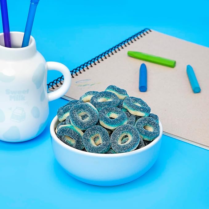 Kervan Candy Bebeto Blue Raspberry Rings - Fruity, Soft, Sweet & Sour Gummy Candy Bulk for Kids, Gift Snacks and Parties - Blue Raspberry Gummies Party Size Bag (5 lbs)