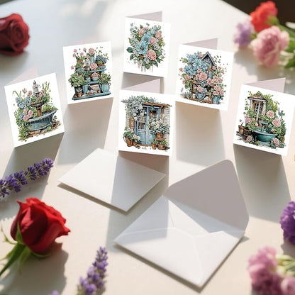 jinglinhh 12pcs Diamond Art Painting Garden Flowers Greeting Cards with Envelopes, DIY Card Making Kits for Adults, Diamond Art Postcards Christmas Cards Craft Gifts