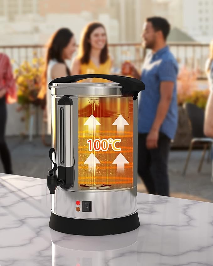 100 Cup Commercial Coffee Urn - 14l Large Capacity Stainless Steel Coffee Maker, Fast Brew/Rapid Extraction with Automatic Temperature Control & Faucet, Food-Grade 304 Hot Coffee/Hot Water Dispenser