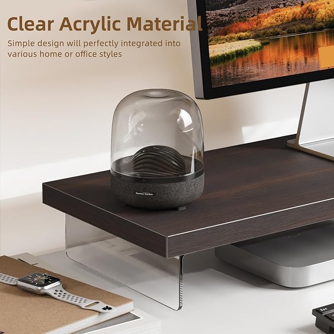 Dual Monitor Stand Riser, 40" Large Computer Monitor Stands for 2 Monitors, Wooden Desktop Organizer Shelf for Office Desk Computer, Laptop, TV, Monitor, Printer