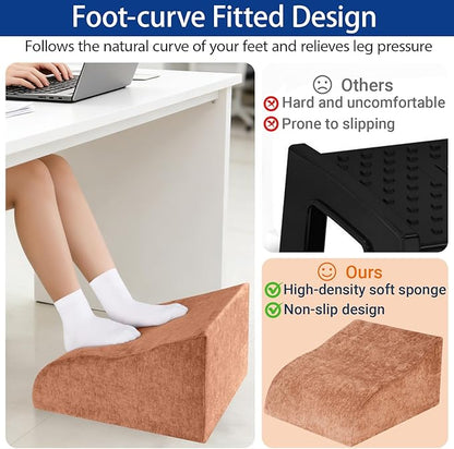 Foot Rest for Under Desk at Work, Ergonomic Under Desk Footrest with Washable Cover for Office, Home & Gaming Leg Elevation Pillow Brown