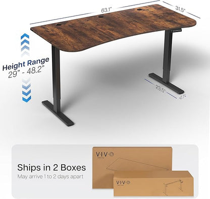VIVO Electric 63 x 32 in Rustic Standing Desk, Memory Height Adjustment, 1B Series, Vintage Brown Top Black Frame, DESK-KIT-1B1N