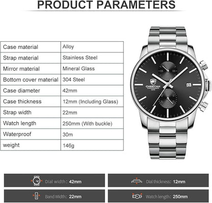 GOLDEN HOUR Fashion Business Mens Watches with Stainless Steel Waterproof Chronograph Quartz Watch for Men, Auto Date