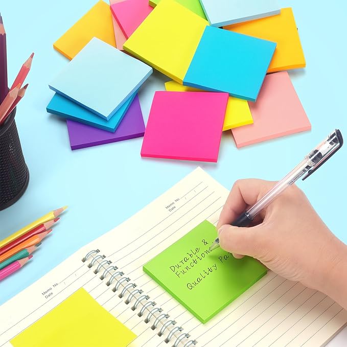 Early Buy Sticky Notes 3x3 Inch 16 Pads, Repositionable Self-Stick Memo Pads, 8 Bright Colors, 60 Sheets/Pad (960 Total) for Office, School, Home, Notebooks