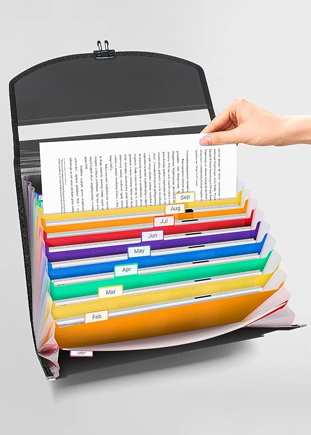 Accordion File Organizer,Expanding File Folder Portable Filing Folders,13 Pockets File Box with Handle for Documents,Special Design for Carrying,A4/Letter Size,Colored Tabs