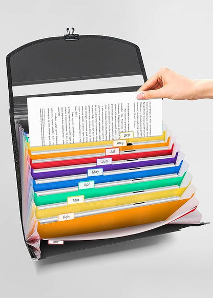 Accordion File Organizer,Expanding File Folder Portable Filing Folders,13 Pockets File Box with Handle for Documents,Special Design for Carrying,A4/Letter Size,Colored Tabs