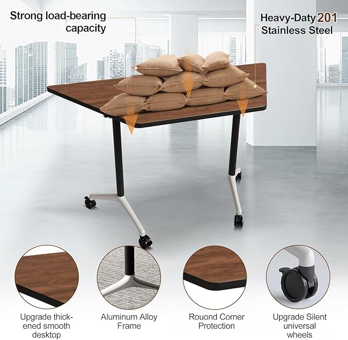 Folding Conference Table, Rectangular Conference Room Tables, Mobile Modular Training Table, Solid Steel Frame,Thickened Panel,for Schools,Meeting Room and Offices (8PCS, 47in)