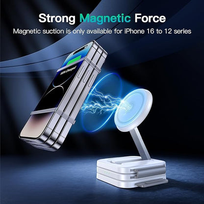 JARGO 3 in 1 Wireless Charging Station for Apple Devices, Foldable iPhone Charging Station for iPhone 17/16/15/14/13/12, Apple Watch & AirPods with Magsafe, Travel Essentials Wireless Charger (White)
