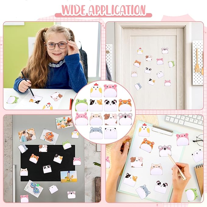 Cute Sticky Notes - 24 Pcs, 720 Sheets, 12 Animal Designs for Party Bags & Favors