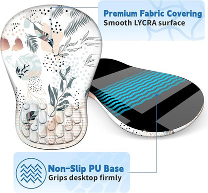 YIWEI Ergonomic Mouse Pad with Wrist Rest - Comfortable Office Mousepad with Memory Foam Wrist Support for Carpal Tunnel Relief, Mouse Pads with Non-Slip Base for Gaming and Home (Boho Leaves)