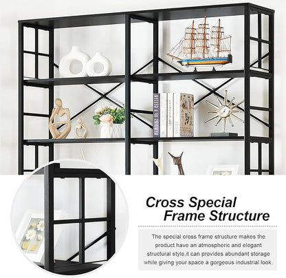 HOMISSUE Bookshelf, Industrial Double Wide 7-Tier Bookshelves, 84" Tall Bookcase with Open Shelves, Heavy Duty Bookcases with Storage for Living Room Home Office, Black