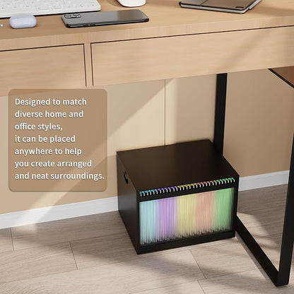 Black Bamboo & Acrylic File Box with Removable Lid, Letter/Legal Size, Hanging Folders, Dustproof, Home Office Storage