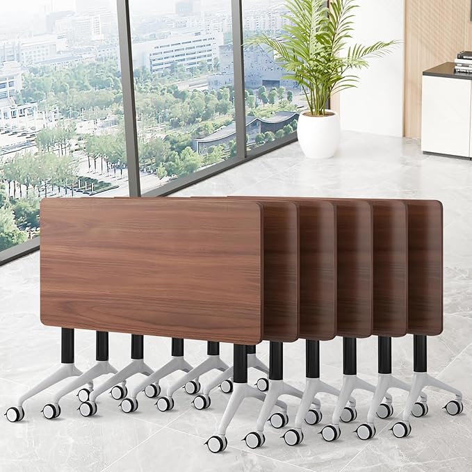 Conference Room Table, Folding Conference Table with Silent Wheels, Modular Flip Top Mobile Training Tables for Office, Training Room, Meeting Rooms, School, 2-16 Person (8, Walnut, 61in)