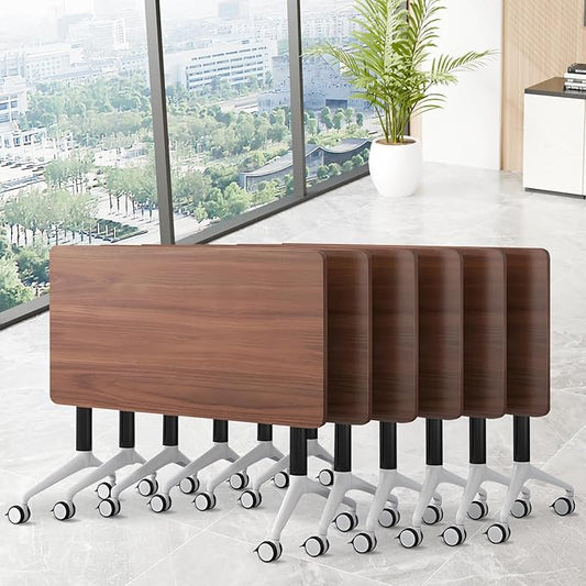 Conference Room Table, Folding Conference Table with Silent Wheels, Modular Flip Top Mobile Training Tables for Office, Training Room, Meeting Rooms, School, 2-16 Person (8, Walnut, 61in)