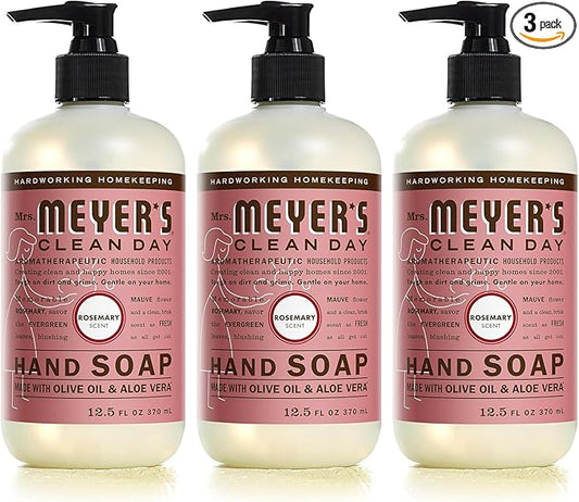 MRS. MEYER'S CLEAN DAY Liquid Hand Soap, Cruelty Free and Biodegradable Formula, Rosemary Scent, 12.5 oz- Pack of 3