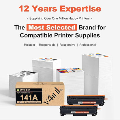 v4ink 141A W1410A Toner Cartridge High Yield 2,000 Pages Replacement for HP 141A Black Laserjet Toner Cartridge for HP Laser Jet M110w MFP M139w M140w Printer Toner (2 Pack, with chip)