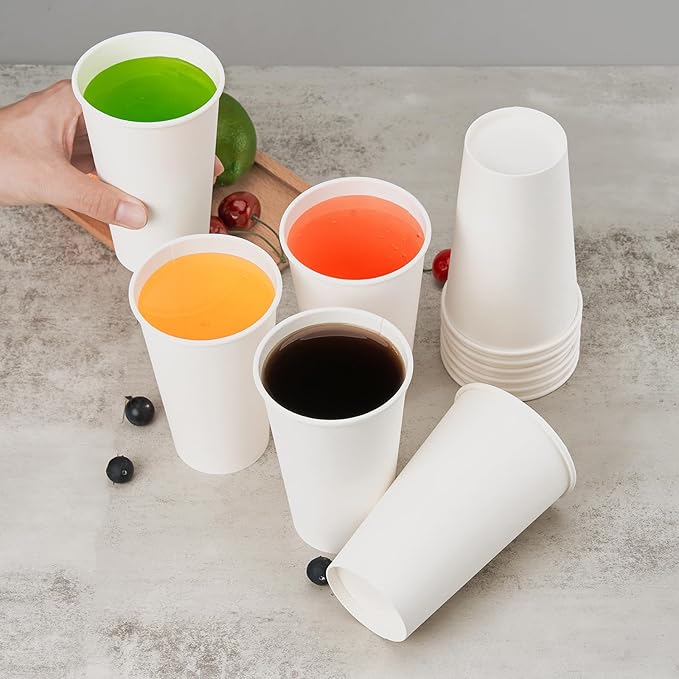 100 Pack Disposable Coffee Cups 16 oz, White Paper Cups, Hot Beverage Drinking Cups for Coffee, Water, Tea, Juice, Espresso