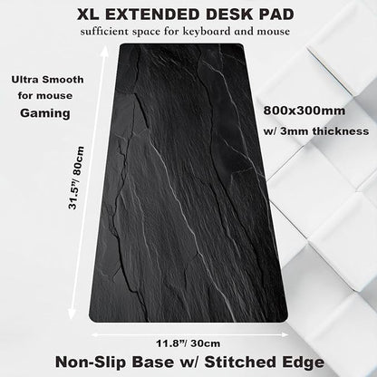 Mouse Pad Gaming Mousepad 31.5x11.8 Inch - 3mm Durable Fabric with Non-Slip Base, Waterproof Surface & Reinforced Edges for Gamers, Work Desks and Streaming Setups(Black Rock)