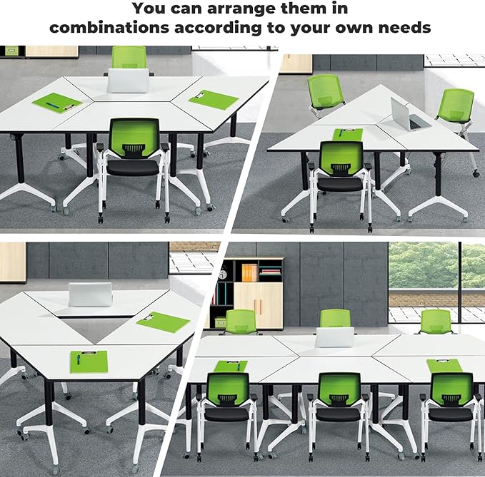 Conference Room Tables,47.2" Modern Office FoldingTraining Conference Table,Flip Top Mobile Seminar Table with Lockable Wheels,Mobile Foldable Meeting Table for Classroom Office (Trapezoid, 6 Pack)