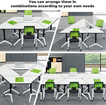 Conference Room Tables,47.2" Modern Office FoldingTraining Conference Table,Flip Top Mobile Seminar Table with Lockable Wheels,Mobile Foldable Meeting Table for Classroom Office (Trapezoid, 8 Pack)